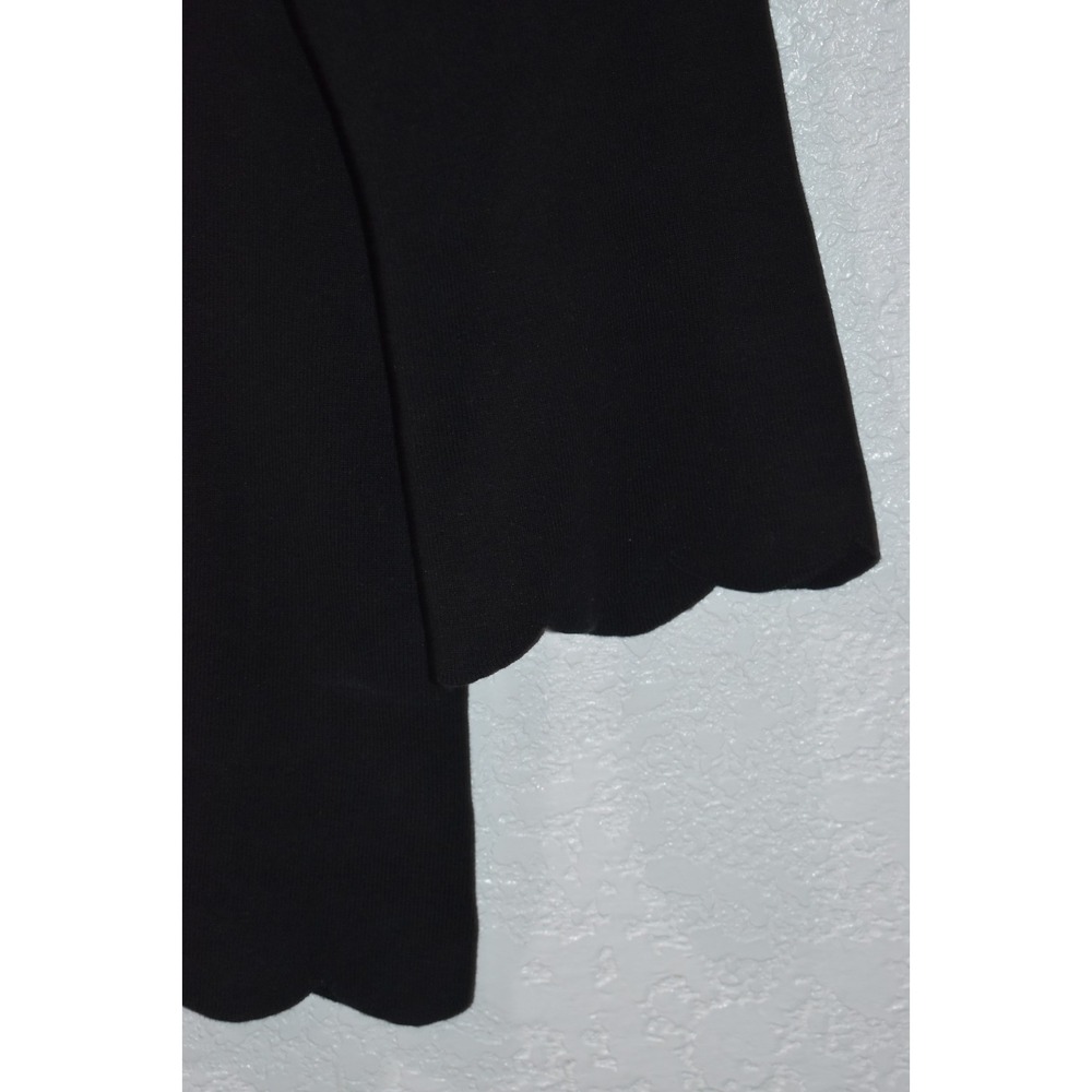 Talbots X Sweater Scallop Trim Solid Stretch VNeck Ribbed Elegant Black Pullover - Picture 4 of 16